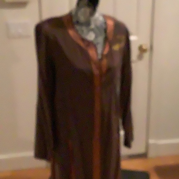 𝅺VINTAGE FIRST LADY  by JACKIE & JULIAN size 10 brown & rust silky jacket duster - Picture 2 of 16